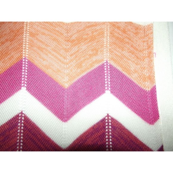 Christopher&Banks Open Front Long Cardigan Sweater PM ivory orange pink chevron - Picture 7 of 11